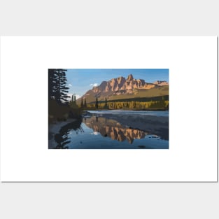 Castle Mountain Water Reflection Digital Painting Posters and Art